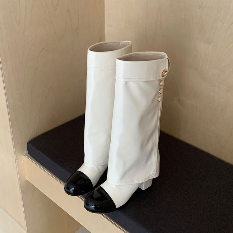 No Show Sock Women - Eleganckie czarno-białe kozaki za kolano z